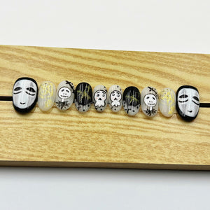 Handmade Press On Nails Halloween Medium Oval Faceless Man
