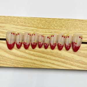 Handmade Press on Nails Medium Almond Sweet Cherry