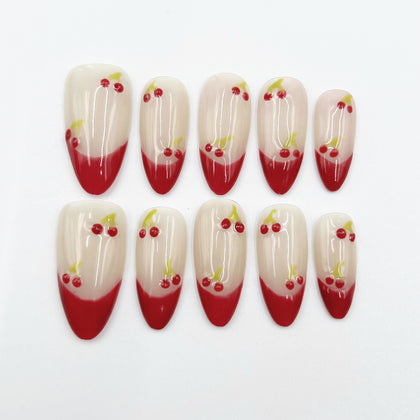 Handmade Press on Nails Medium Almond Sweet Cherry