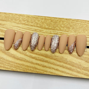 Handmade Press on Nails Medium Almond Brown Galaxy