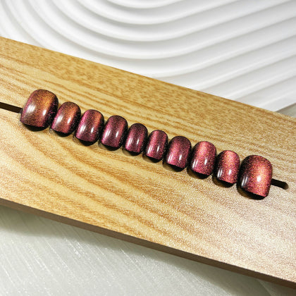 Handmade Press on Nails Short Squoval Cateye Dark Purple