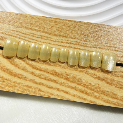 Handmade Press on Nails Short Squoval Cateye Olive Green