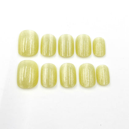 Handmade Press on Nails Short Squoval Cateye Olive Green