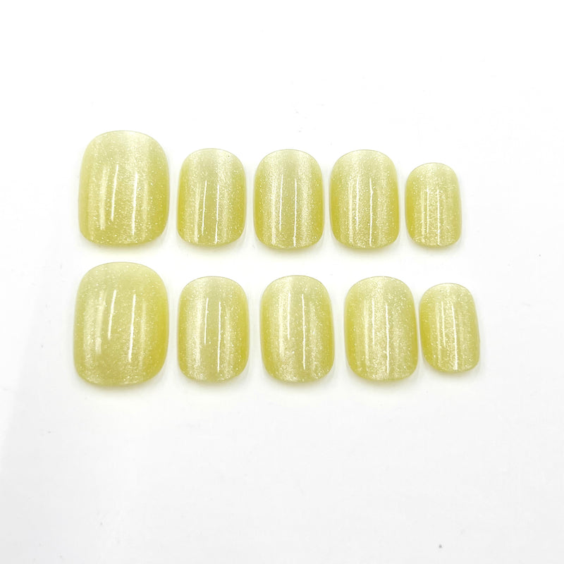 Handmade Press on Nails Short Squoval Cateye Olive Green