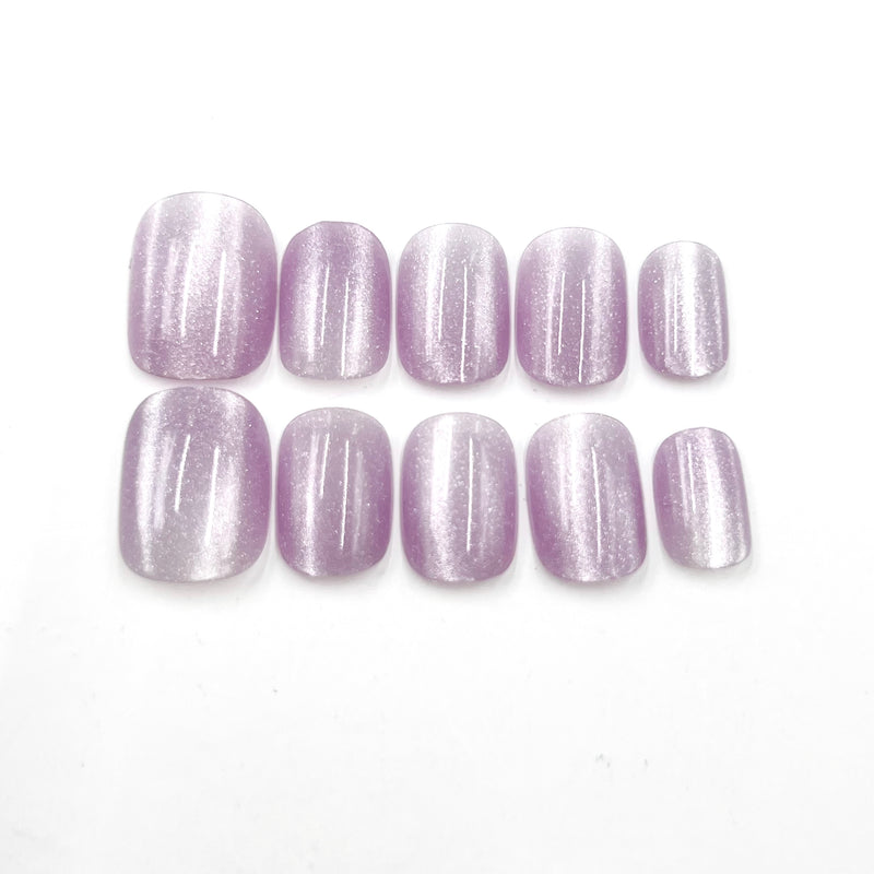 Handmade Press on Nails Short Squoval Cateye Violet