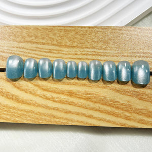 Handmade Press on Nails Short Squoval Cateye Ice Blue