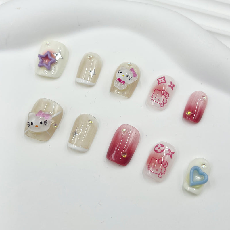 Handmade Press on Nails Cat YH161094