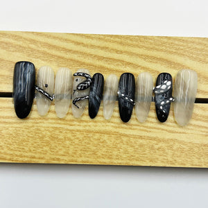 Handmade Press On Nails Halloween Long Almond Aura Snake