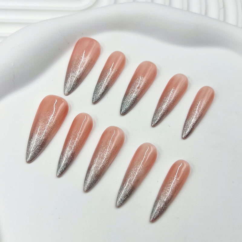 Handmade Press On Nails Long Stiletto Ombre Pinkish