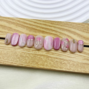 Handmade Press on Nails Short Oval Glitter  Rose