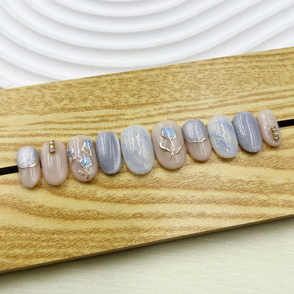 Handmade Press on Nails Short Oval Serenity Blue