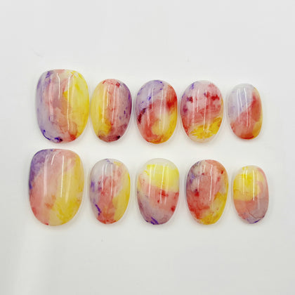 Handmade Press on Nails Short Oval Sunset
