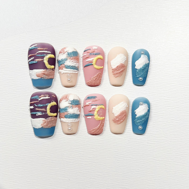 Handmade Press on Nails Medium Coffin  Childhood