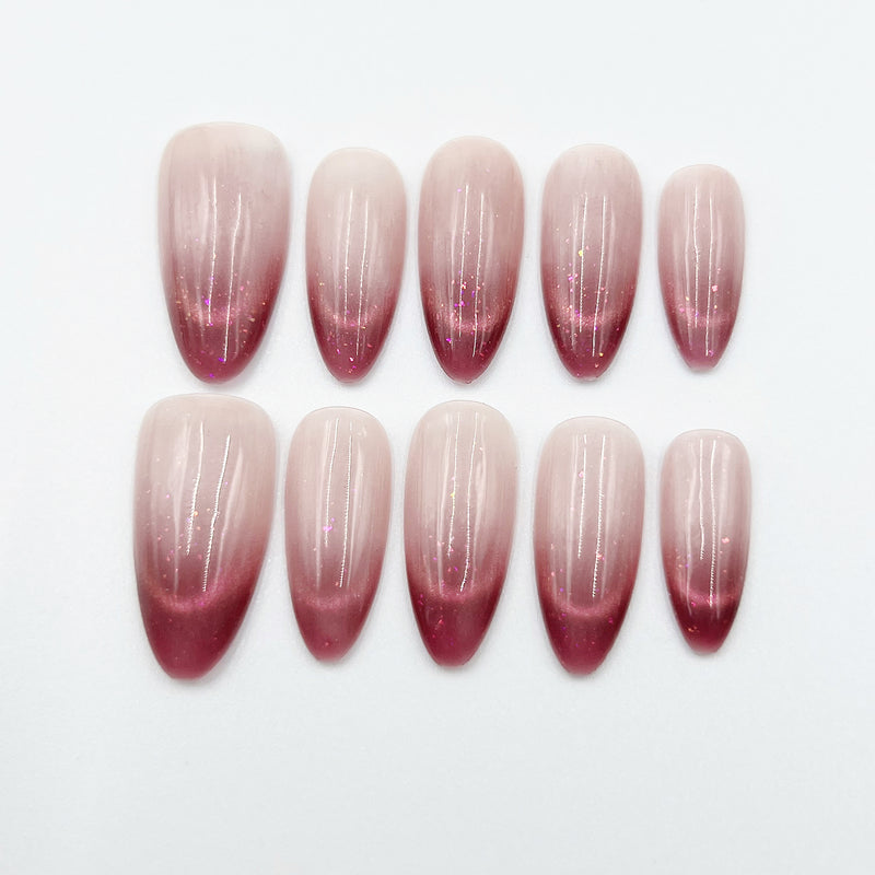 Handmade Press on Nails Medium Almond Glitter Cat Eyes