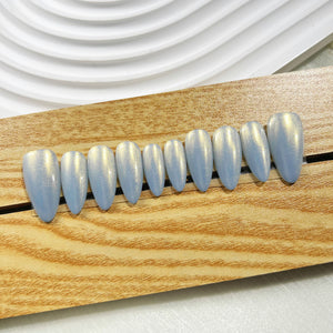 Handmade Press on Nails Medium Almond Sparkle Light Grey Blue