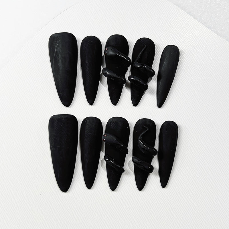 Handmade Press on Nails  Long Stiletto Darkness