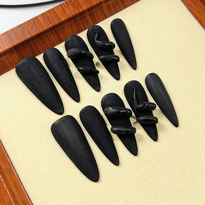 Handmade Press on Nails  Long Stiletto Darkness