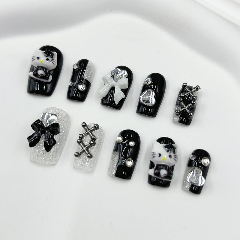 Handmade Press on Nails Cat YH16198