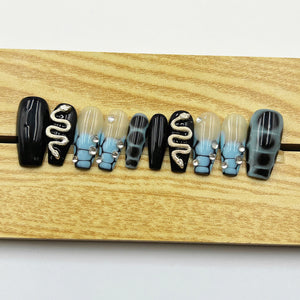 Handmade Press On Nails Halloween Medium Coffin Snake Totem