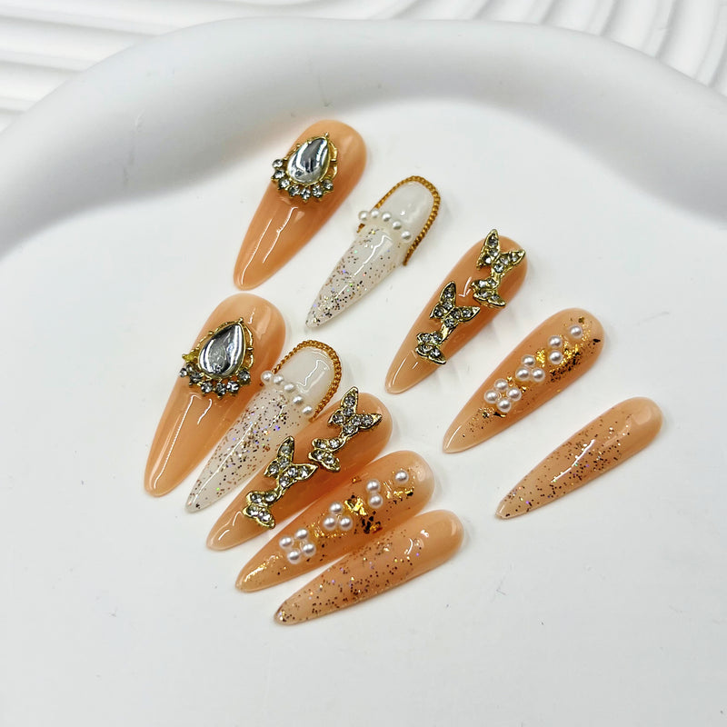 Handmade Press On Nails Long Stiletto Fortuna