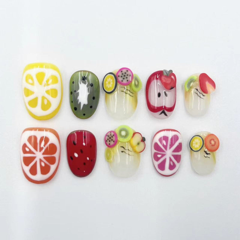 Handmade Press on Nails Short Oval Fruit Party
