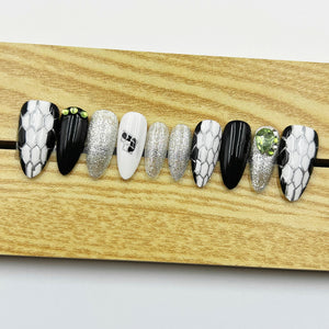 Handmade Press On Nails Halloween Medium Almond Snake Pattern