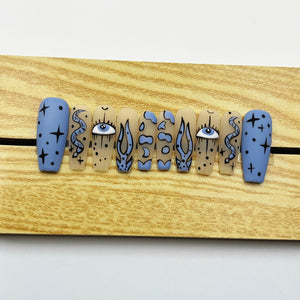 Handmade Press On Nails Halloween Long Coffin Magic Eye