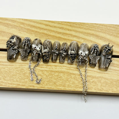 Handmade Press On Nails Halloween Medium Coffin Demon's Chain