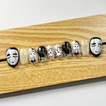 Handmade Press on Nails Medium Oval  Smiling Ghost