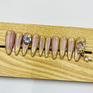 Handmade Press On Nails Long Stiletto Royal Gold