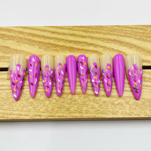 Handmade Press On Nails Long Christmas Stiletto Pink Cream