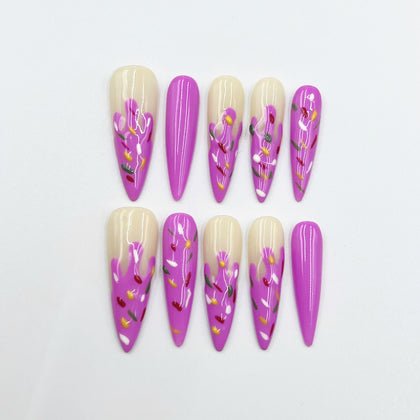 Handmade Press On Nails Long Christmas Stiletto Pink Cream