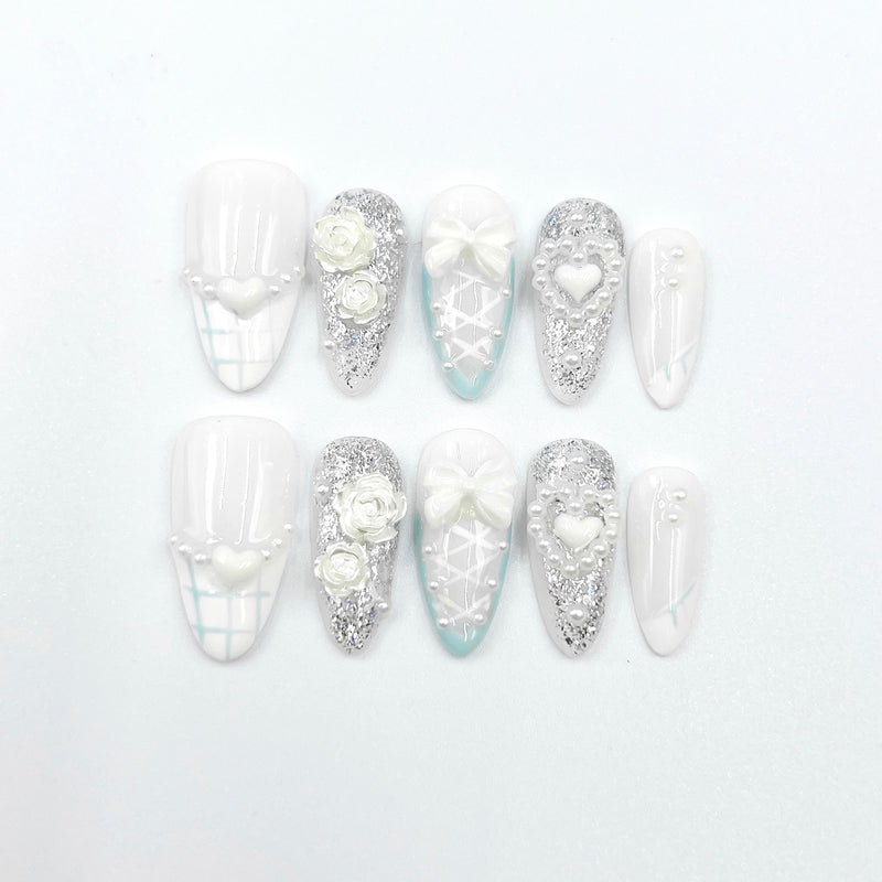 Handmade Press on Nails Christmas Medium Almond Love Prayer