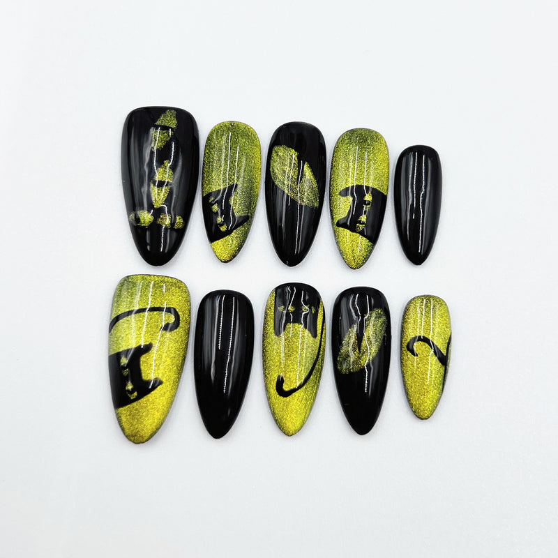 Handmade Press on Nails Medium Almond Chic Cat