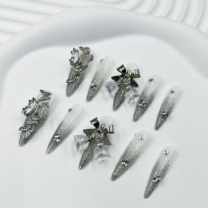 Handmade Press On Nails Long Stiletto Crystal Charm