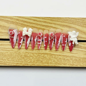 Handmade Press On Nails Halloween Long Stiletto Devil Angel