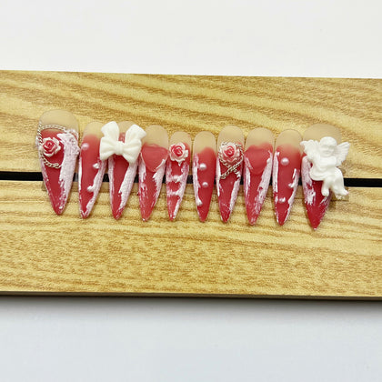 Handmade Press On Nails Halloween Long Stiletto Devil Angel