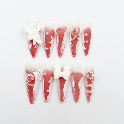 Handmade Press On Nails Halloween Long Stiletto Devil Angel