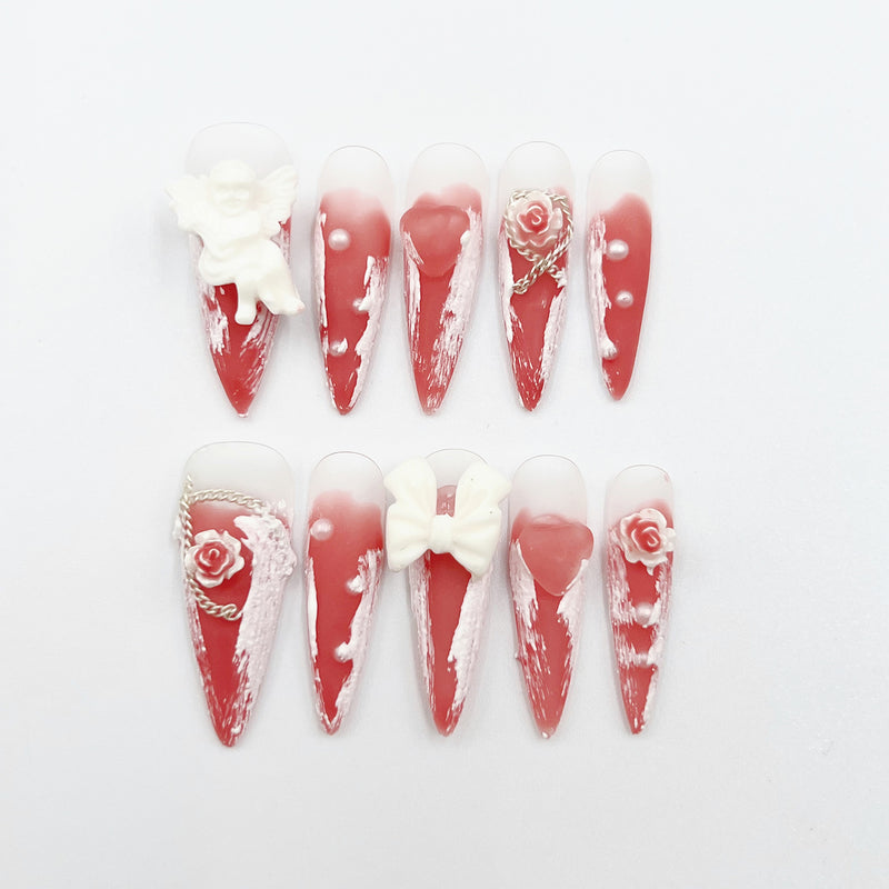 Handmade Press On Nails Halloween Long Stiletto Devil Angel