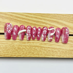 Handmade Press On Nails Halloween Medium Coffin Floral Snake